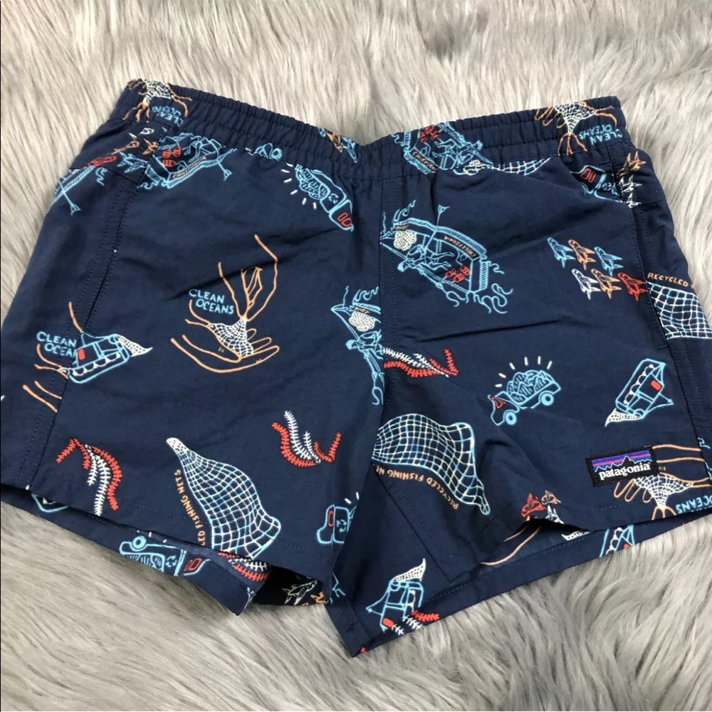 Patagonia Girl’s Baggies Shorts Clean Currents Tide pool Blue